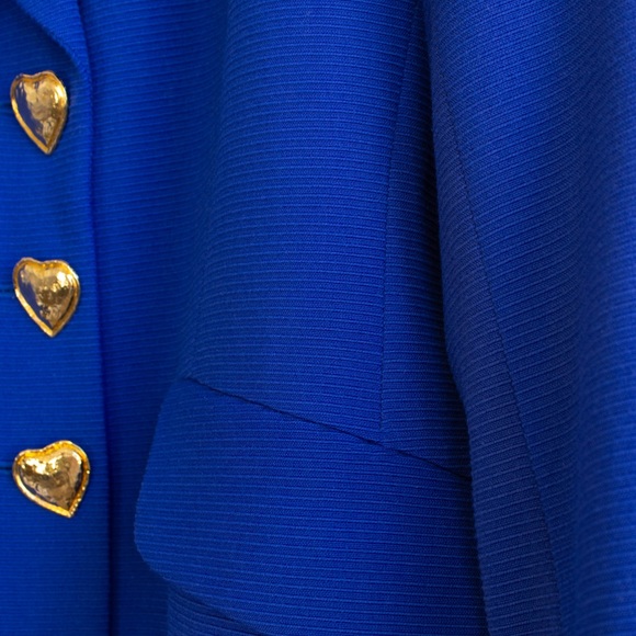 Yves Saint Laurent Encore Vintage S/S 1995 Royal Blue Gold Hearts Jacket Suit - Picture 10 of 16